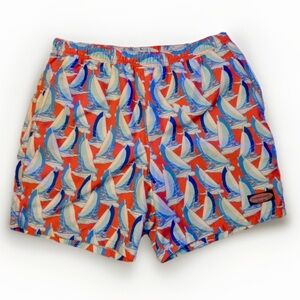 Vineyard Vines Men’s Swim Trunk Sz M Red Blue Sailboats Mesh Lining Drawstring